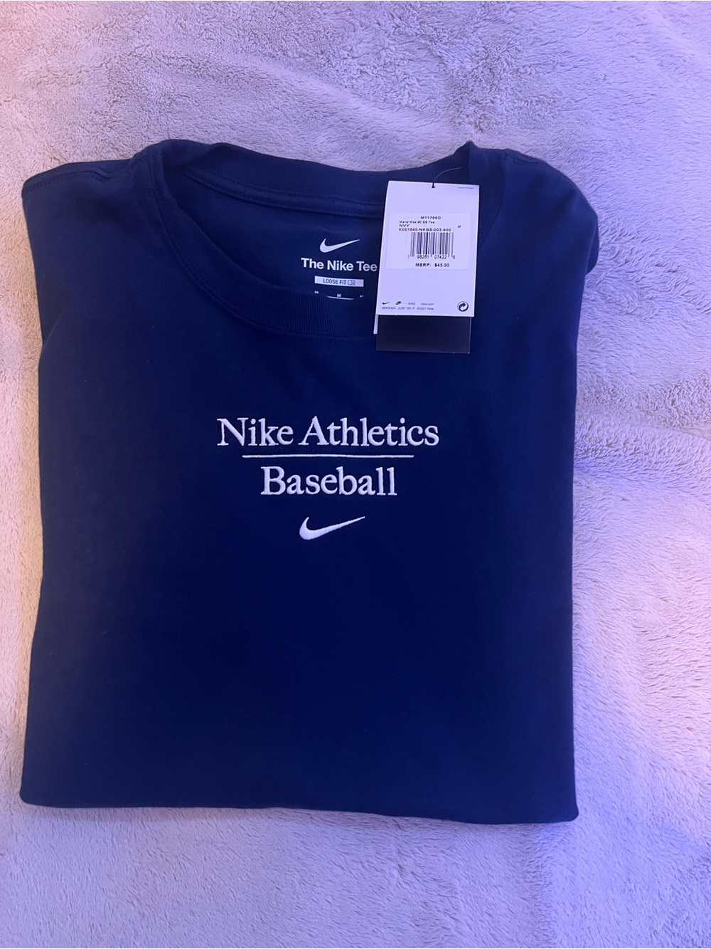 Nike Navy Crew Tee with White 'Nike Athletics Baseball' Logo